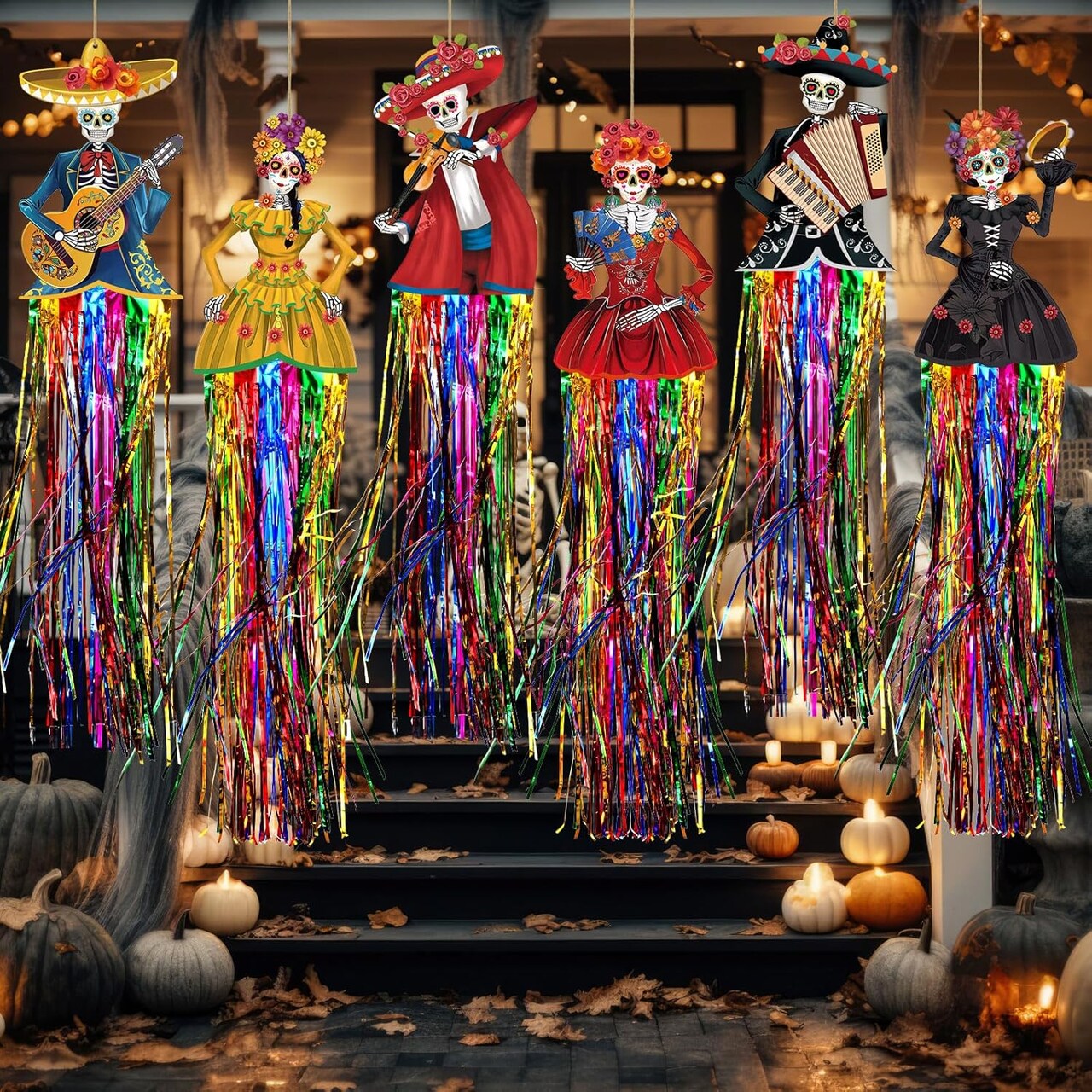 8 Pcs Day of The Dead Sugar Skull Hanging Decorations Outdoor Dia De Los Muertos Party Decorations